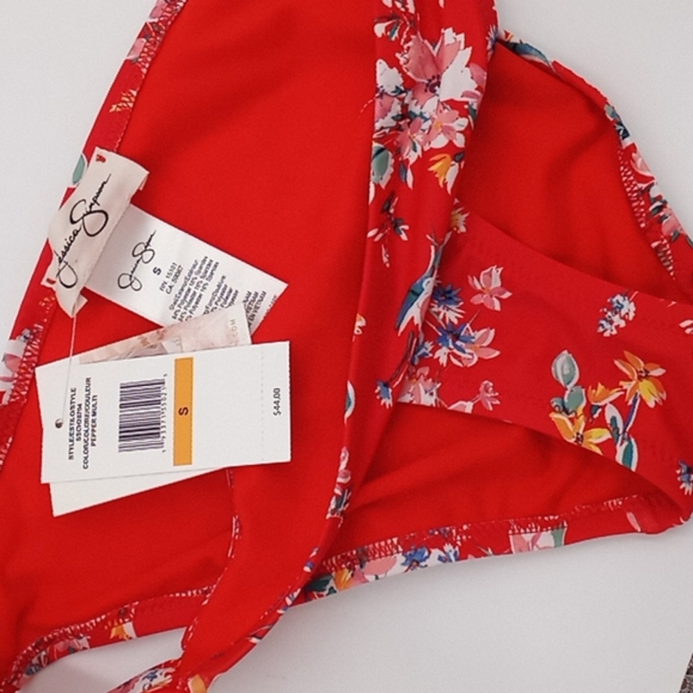 Jessica Simpson Chantilly Lace Floral Side Shirred Hipster Bottoms Red - Picture 9 of 9